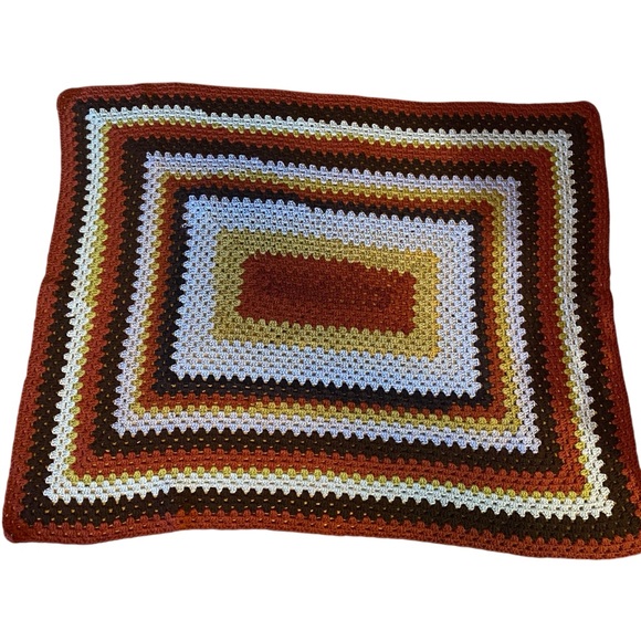 Crochet Afghan Blanket Warm Tones Autumn Fall Brown Gold Burnt Orange 51” X 41” - Picture 1 of 5
